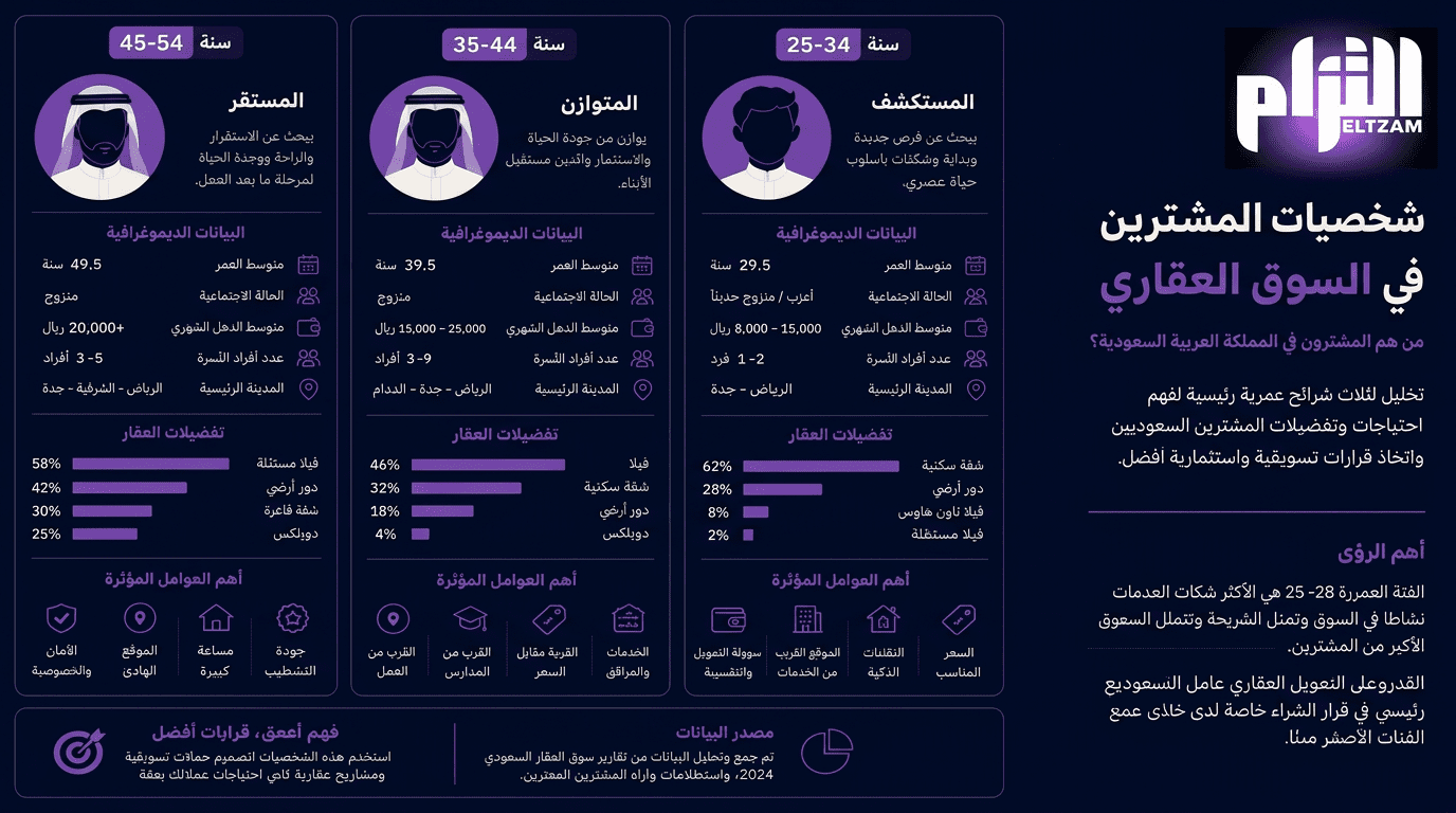 شخصيات المشترين الرئيسية في السوق العقاري السعودي — المستكشف والمتوازن والمستثمر