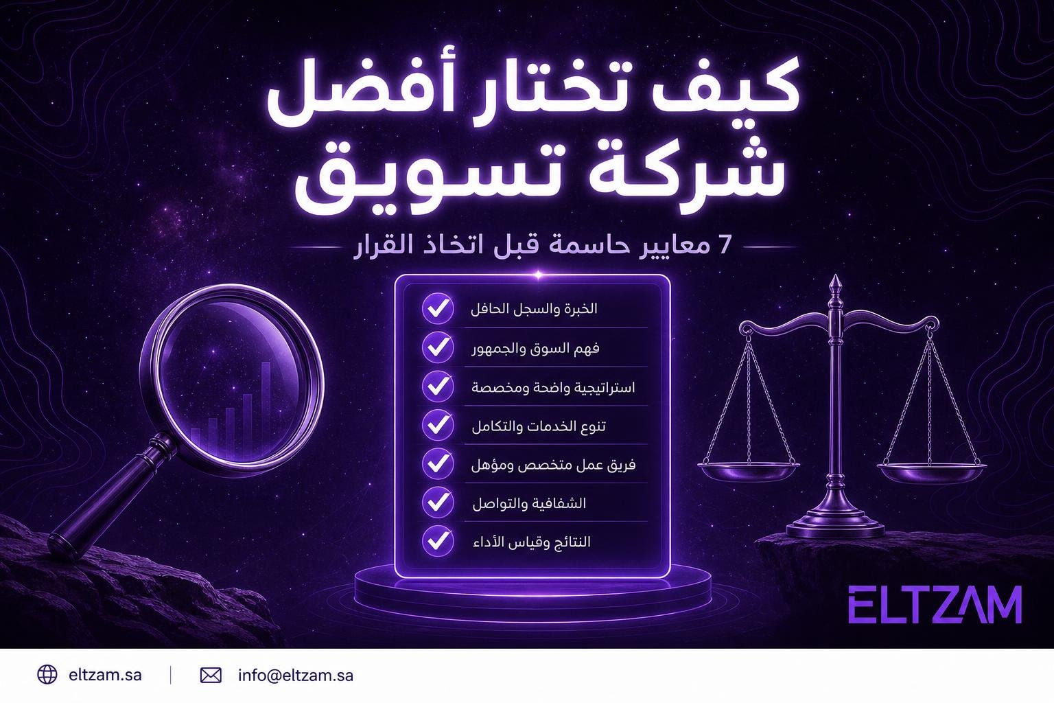 7 معايير لاختيار أفضل شركة تسويق في السعودية — دليل التزام للتسويق الإلكتروني